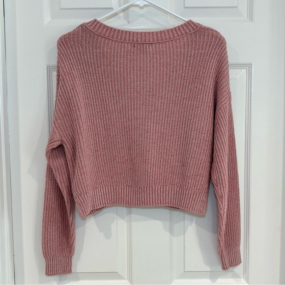 Wild Fable Pink V-Neck Cropped Long Sleeve Knit Sweater Women Junior Sz M - Picture 7 of 11